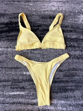 Yellow Ruched Strap Bikini Set - Women Swim Bikini